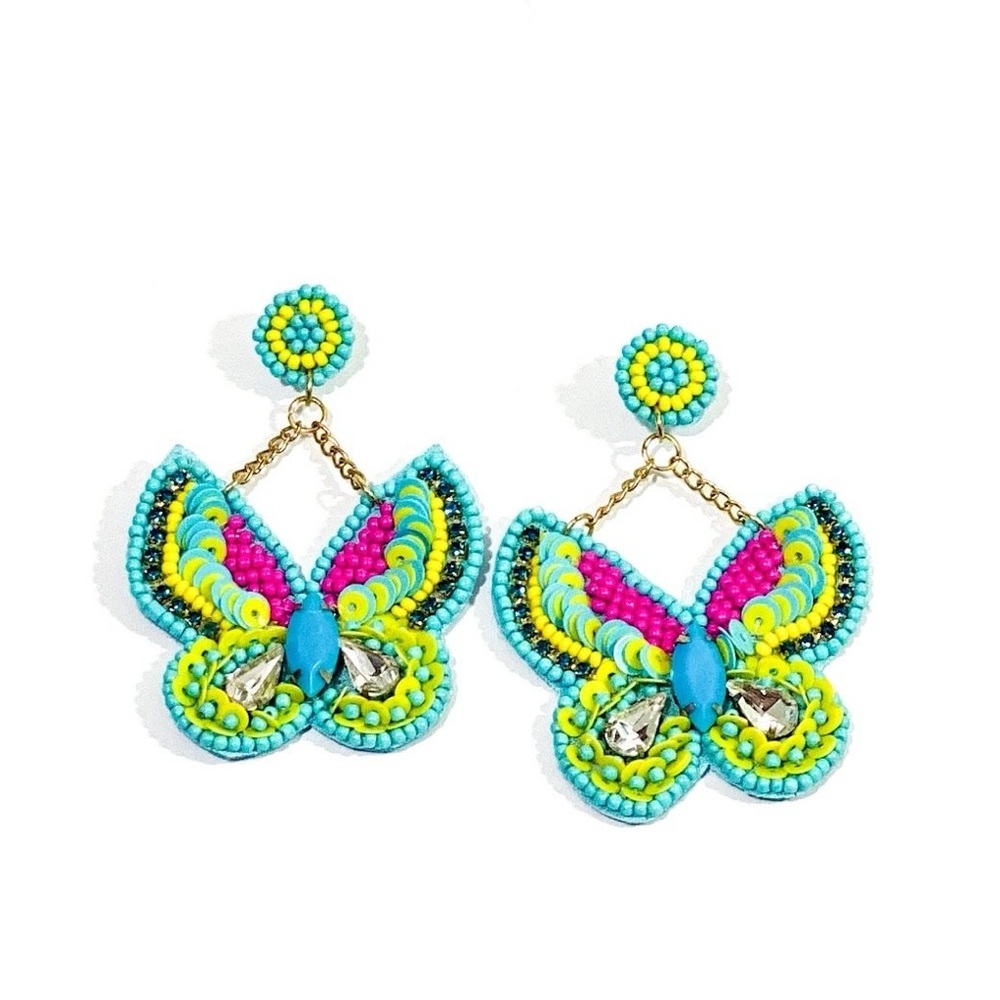 Butterfly Beaded Earrings | Aqua